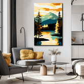 Painting by Numbers Art Nature Yellow Golden Sky Behind Mountain Lake